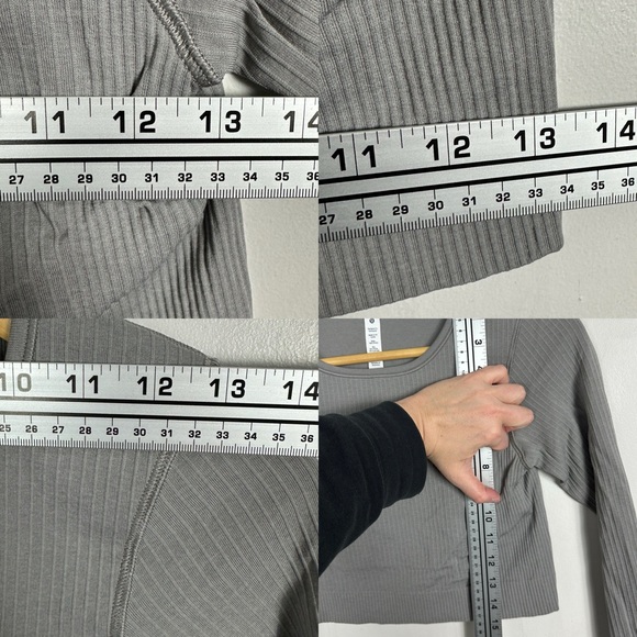 Lululemon Ebb To Street Long Sleeve Shirt Grey Womens Size 6 Ribbed Crop Run Top - Picture 13 of 15